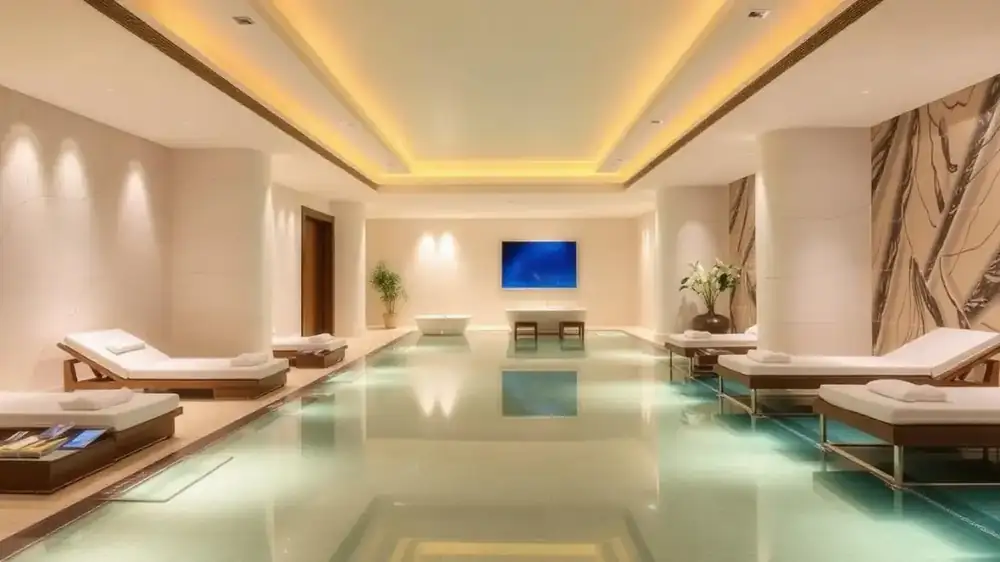 Schone wellnessruimte met ligbedden in een recreatieve accommodatie